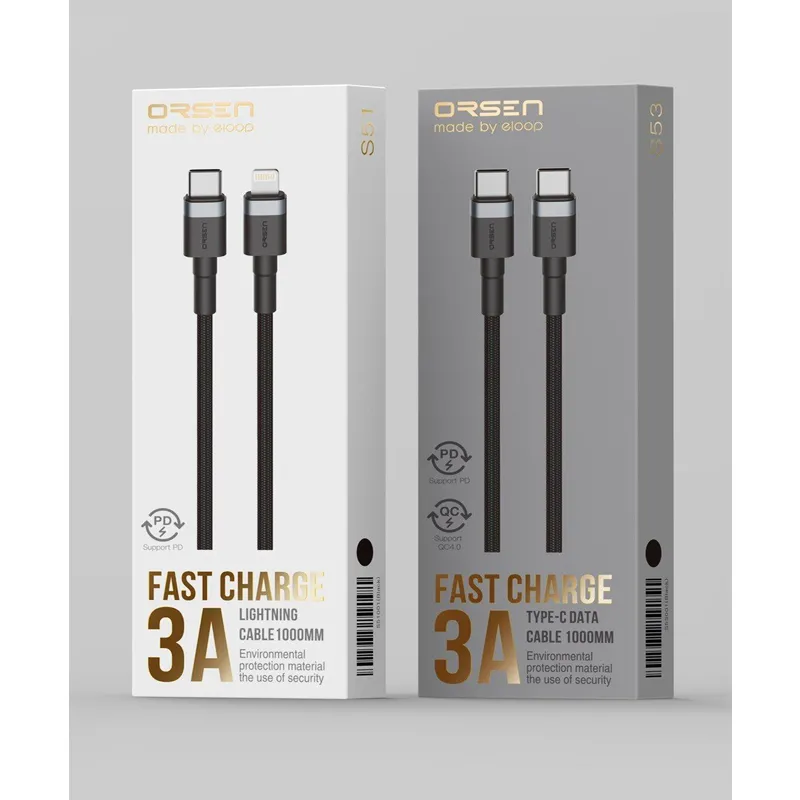 สายชาร์จFast Charge Orsen by Eloop 3A รองรับชาร์จเร็ว QC4.0 +PD S53 S51 Type-c to Type-c ,Type- to สำหรับ iPhone (CHA-00552)