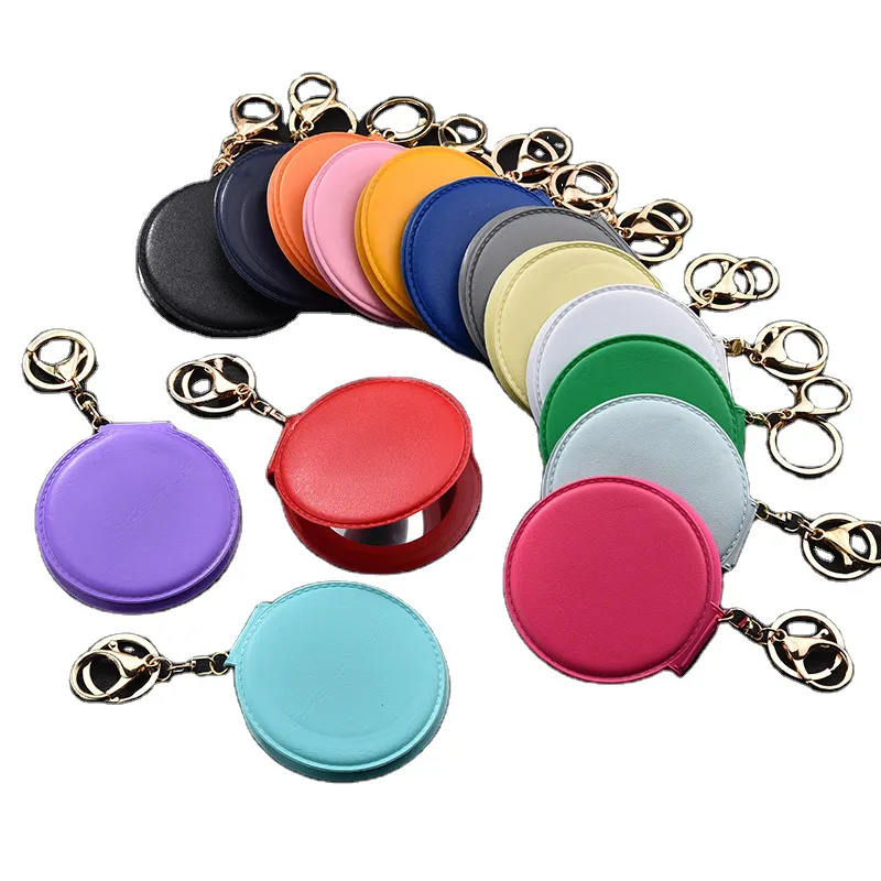 พวงกุญแจแฟชั่นกระจกแต่งหน้าหนัง PU ขนาดเล็กแบบพับได้สองด้าน (KEYCHAIN-00895)