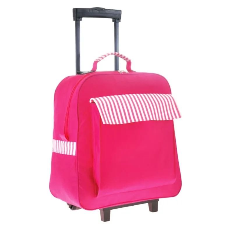 กระเป๋าล้อลากหนังลายริ้วสีชมพู (LUG-00330)