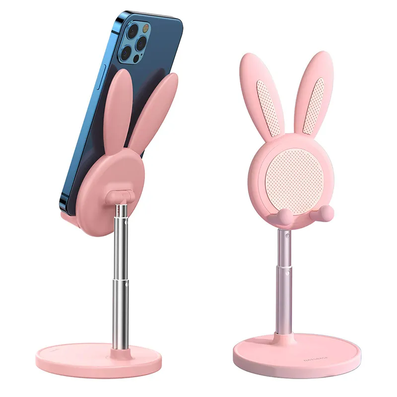 ที่วางโทรศัพท์มือถือ วางแท็บเล็ต Telescopic การ์ตูนกระต่าย หูเดสก์ท็อปความสูงปรับมุมได้ (MOB-00113)