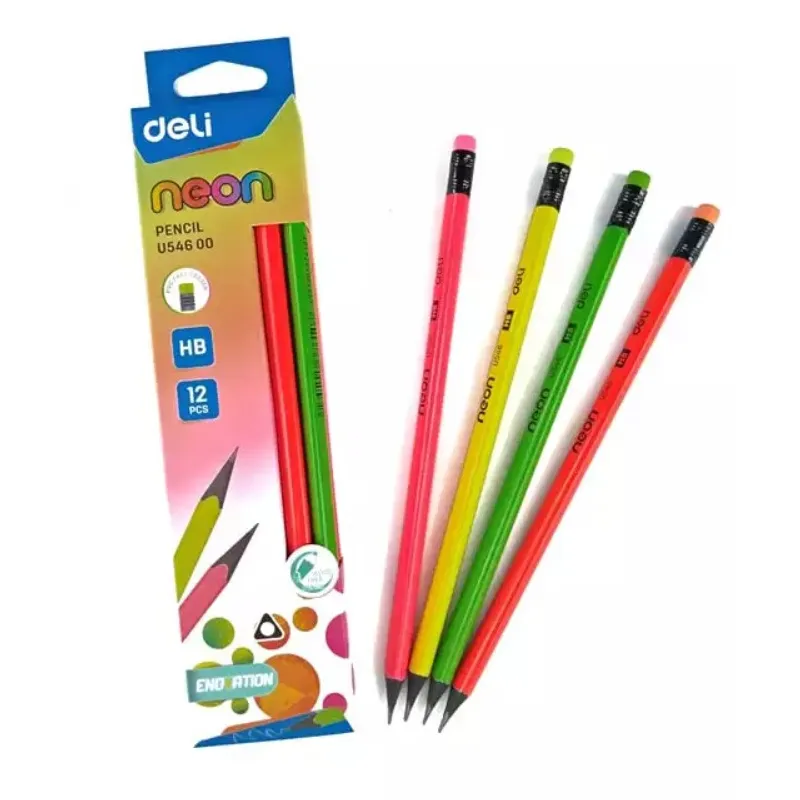 ดินสอไม้ทรงสามเหลี่ยมสีนีออนHB(แพ็ค 12 แท่ง)DELI No.U54600 (PCL-00656)