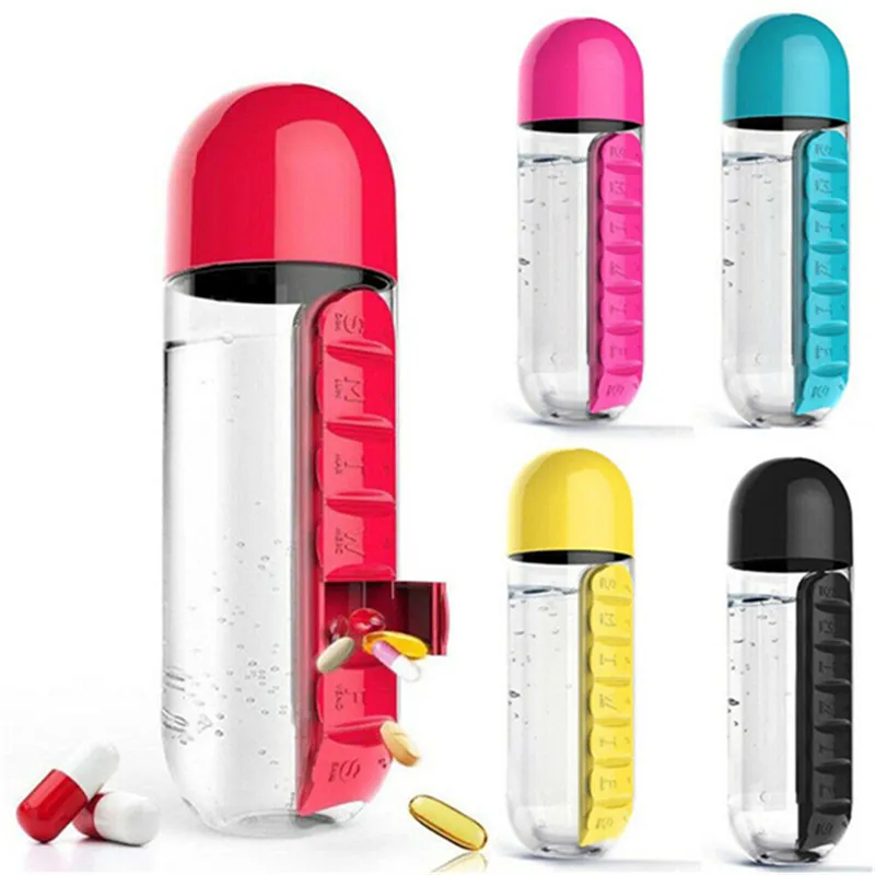 กระบอกน้ำพลาสติกพร้อมช่องเก็บยา 600 ml. (TUM-00754)
