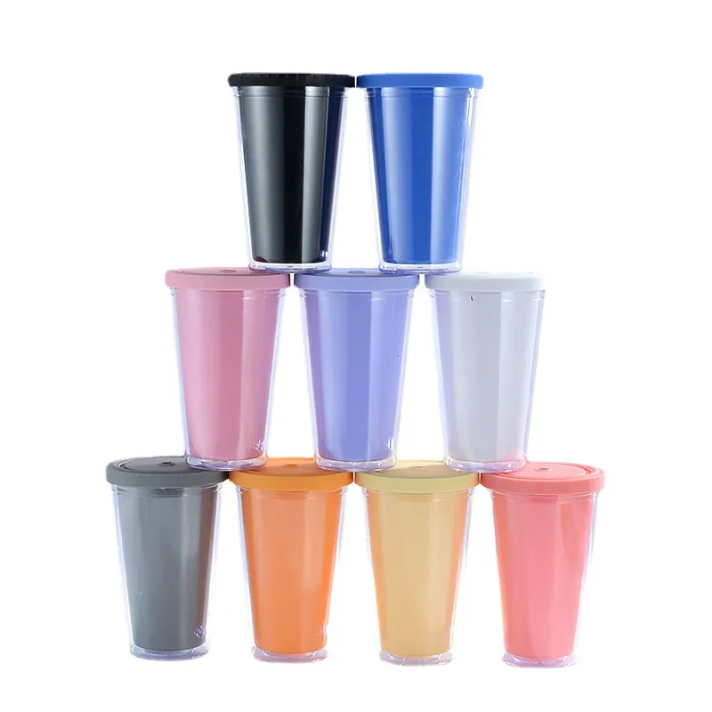 แก้วพลาสติกสองชั้นพร้อมหลอด 16 Oz (TUM-00840)