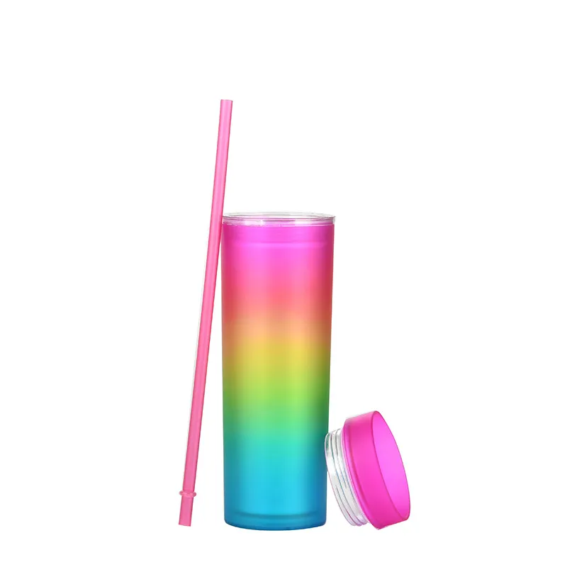 แก้วพลาสติกสีรุ้งพร้อมหลอด 500 ml. (TUM-00844)